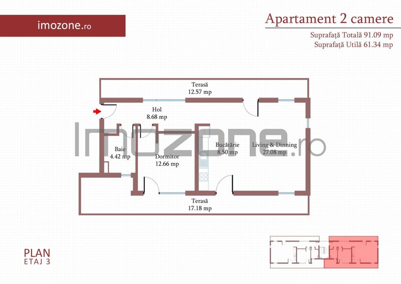 Cartierul Militari, 2 camere cu terasa de 29 mp, 3 bai, etaj 3, finisat modern, comision 0%.